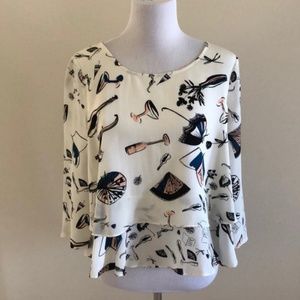 100% Silk Party Pattern Maeve Anthropologie Blouse